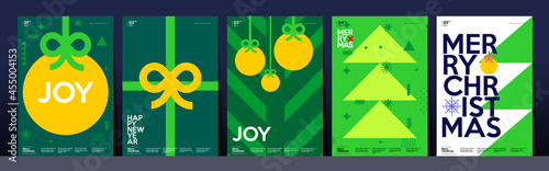 Merry Christmas and Happy New Year! Winter. Holiday Party. Simple background. Trendy style. Cover, invitation or poster design. Vector illustration.