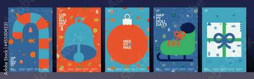 Merry Christmas and Happy New Year! Winter. Holiday Party. Simple background. Trendy style. Cover, invitation or poster design. Vector illustration.