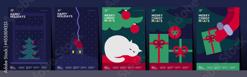 Merry Christmas and Happy New Year! Winter. Holiday Party. Simple background. Trendy style. Cover, invitation or poster design. Vector illustration.