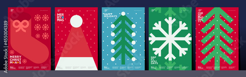 Merry Christmas and Happy New Year! Winter. Holiday Party. Simple background. Trendy style. Cover, invitation or poster design. Vector illustration.
