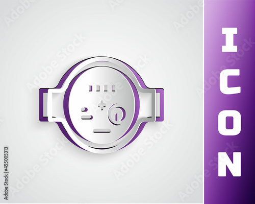Paper cut Water meter icon isolated on grey background. Paper art style. Vector