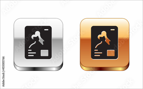 Black X-ray shots icon isolated on white background. Silver and gold square buttons. Vector