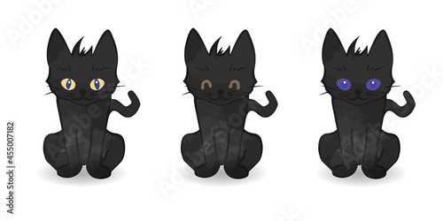Cute black cat illustration set