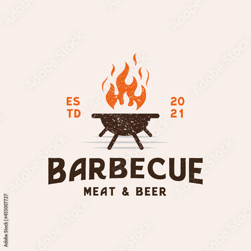 Vintage rustic barbeque logo design Premium Vector