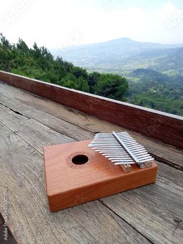 Kalimba, acoustic music instrument from africa and at Wood Desk near Pancar Mountain, West Java Indonesia