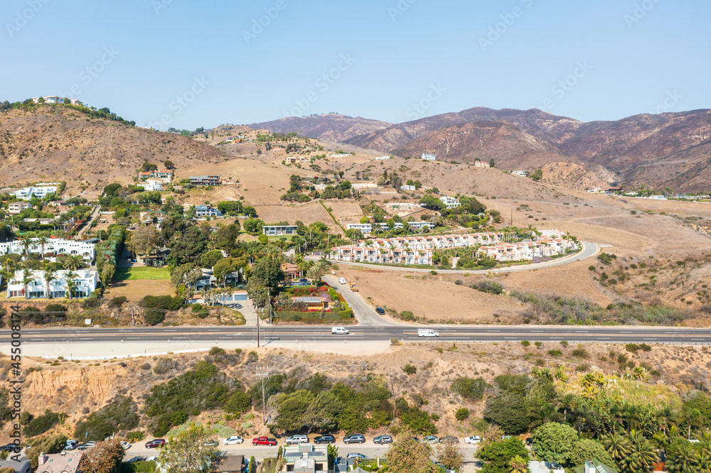 Santa Monica Hills in Malibu with condominiums and homes. 