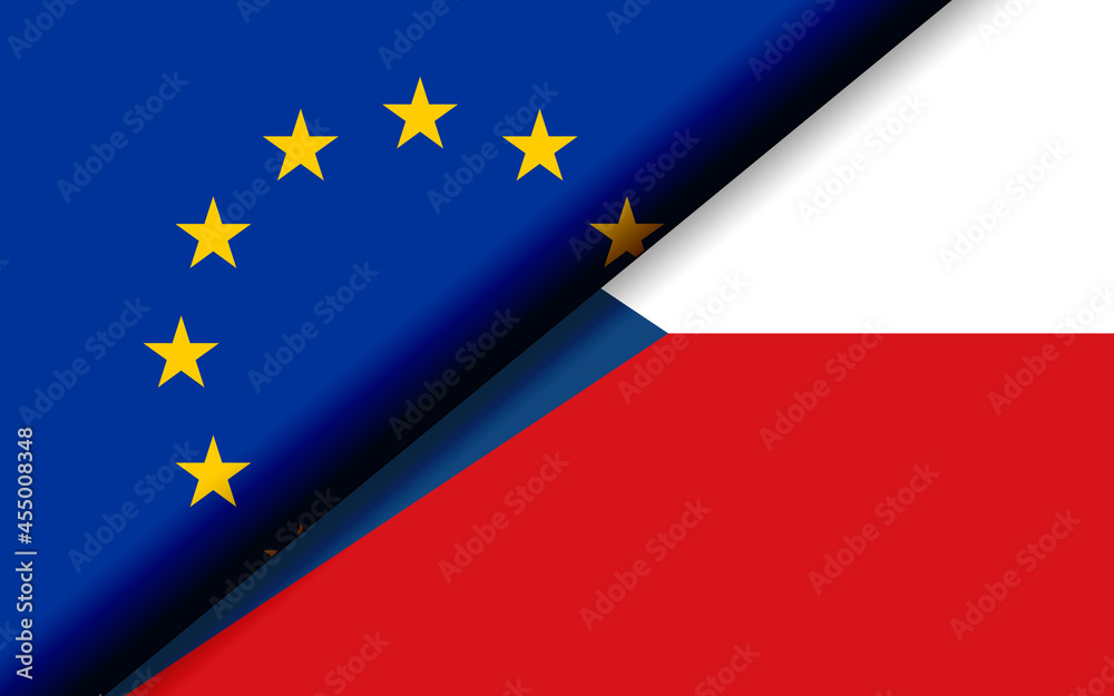 Flags of the EU and Czech Republic divided diagonally Flags of the EU and Czech Republic divided diagonally