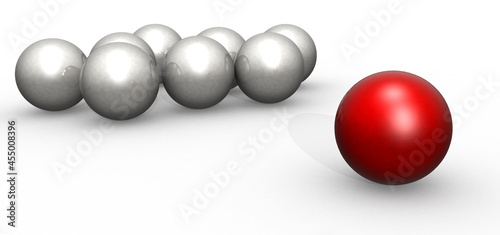  Red sphere with group of chrome sphere. Leadership concept