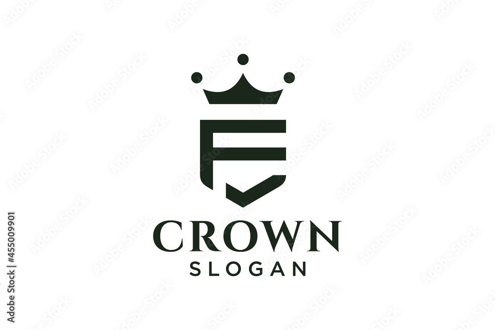 vintage crown logo and letter F symbol. Modern luxury brand element sign.  Vector illustration. Stock Vector
