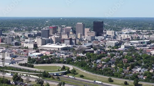 Aerial flyover of Dayton, Ohio