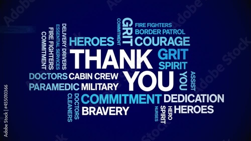 Thank You Animated tag word cloud;text design animation kinetic typography seamless loop. photo