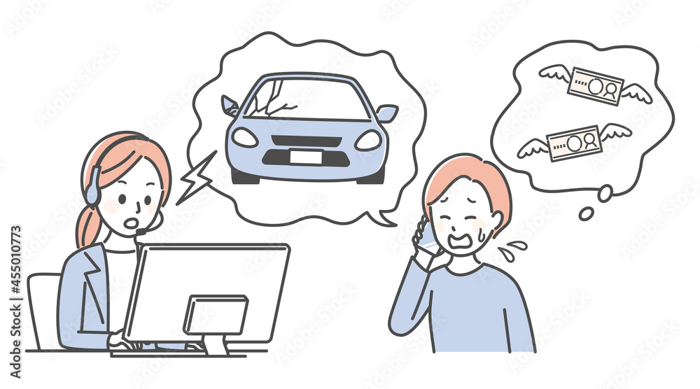illustration of customer service in a call center and car accidents illustration of customer service in a call center and car accidents