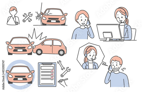 illustration of customer service in a call center and car accidents