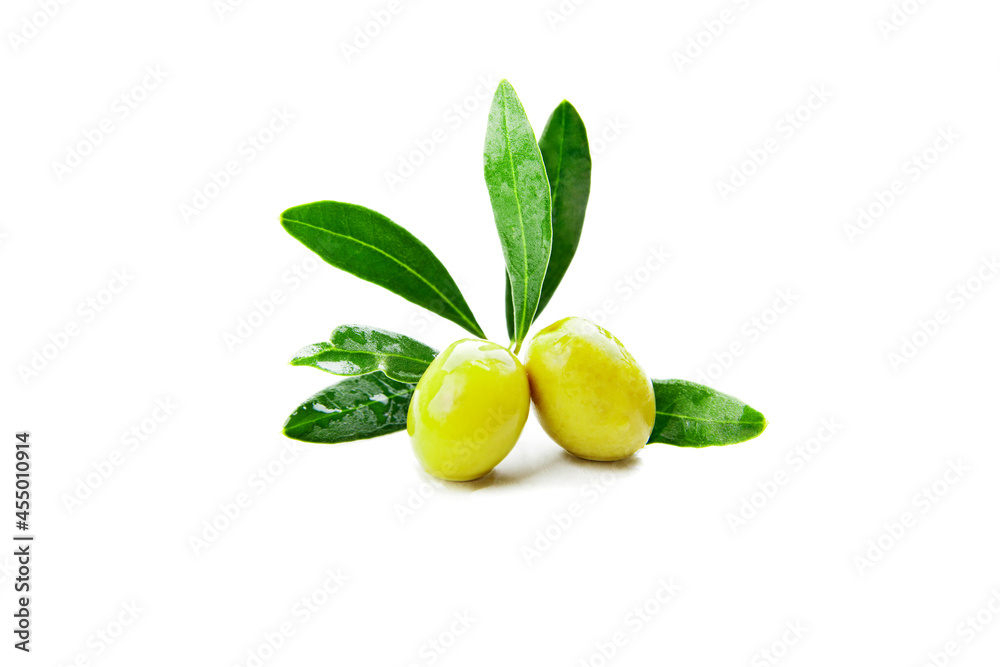 Olives with leaves on branch isolated over white Olives with leaves on branch isolated over white