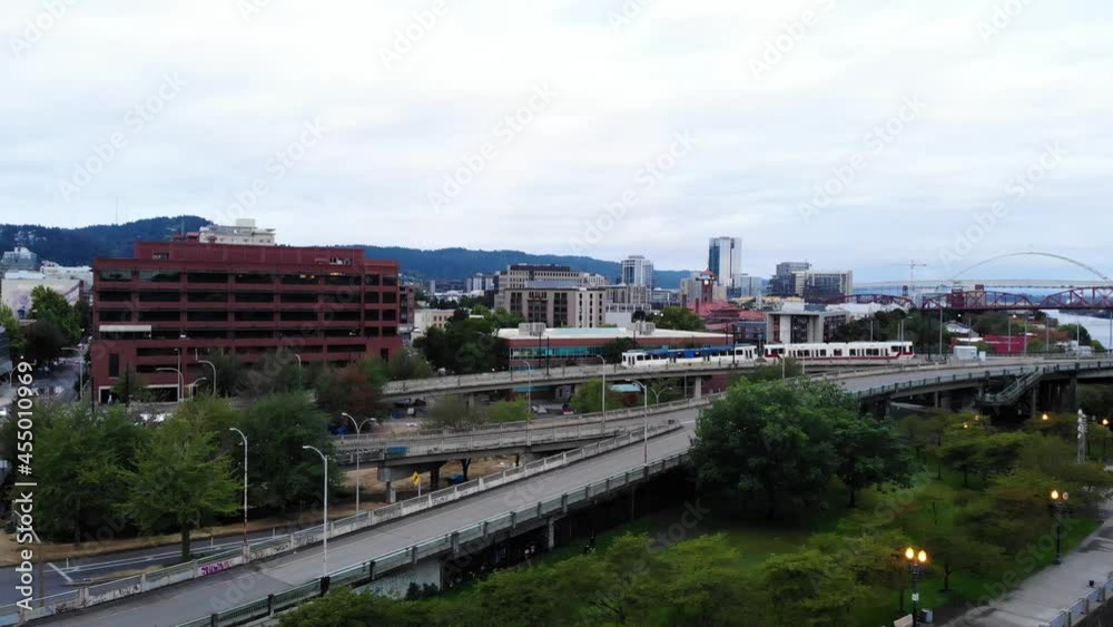 Portland Waterfront Transit 4k Aerial Portland Waterfront Transit 4k Aerial
