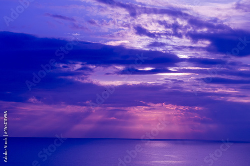 sunset with clouds background, summer time, beautiful sky   © waranyu