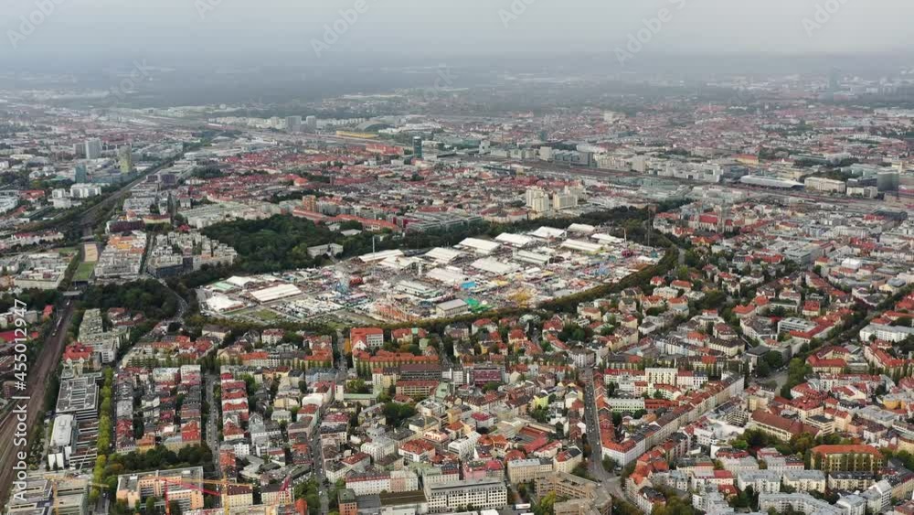 Cinematic shot , aerial view of Beautiful Munich, Germany, Europe.City Skyline,Munich Cityscape.During Oktoberfest Cinematic shot , aerial view of Beautiful Munich, Germany, Europe.City Skyline,Munich Cityscape.During Oktoberfest