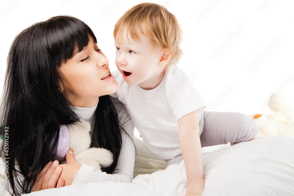 happy family. Mother with baby playing and smiling happy family. Mother with baby playing and smiling