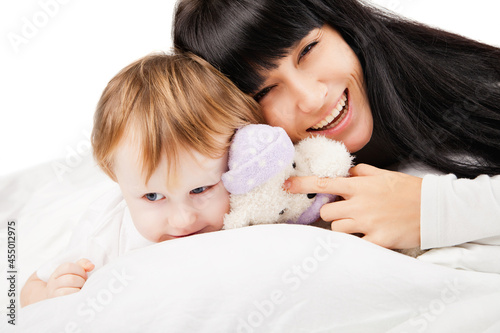 happy family. Mother with baby playing and smiling