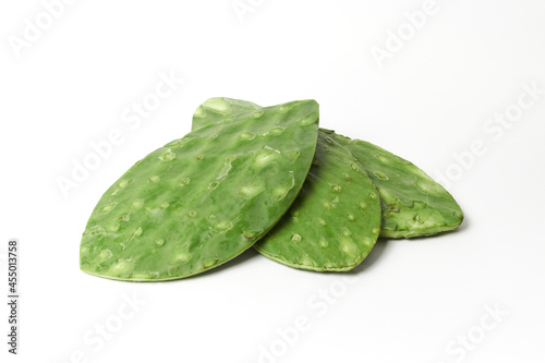Prickly pear isolated on white, also called nopal. Traditional prehispanic mexican food, type of cactus from Mexico photo