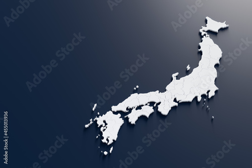 A 3d map of Japan with borders of the regions or counties