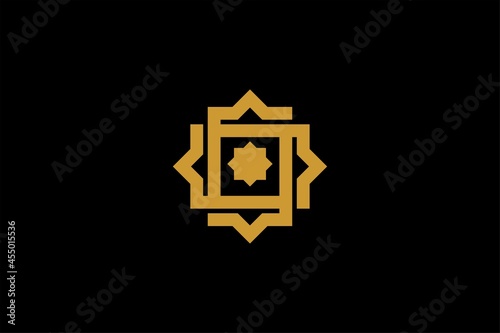 Islamic logo design vector. Mosque abstract illustration logo. Gold Arabic ornament vector icon. 