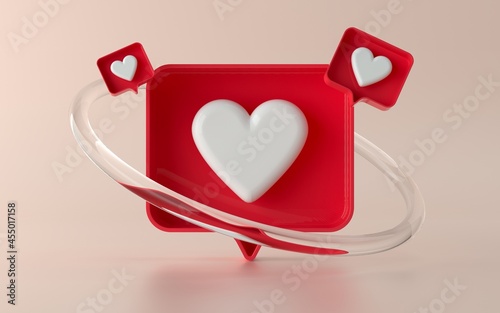3D social media like notification icon illustration in 3d