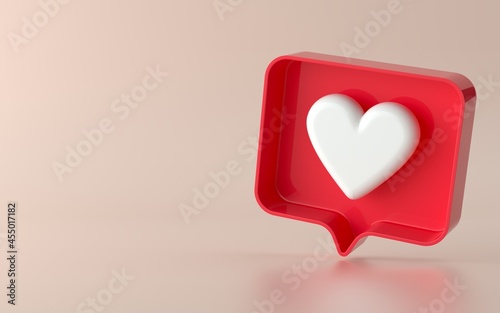3D social media like notification icon illustration in 3d