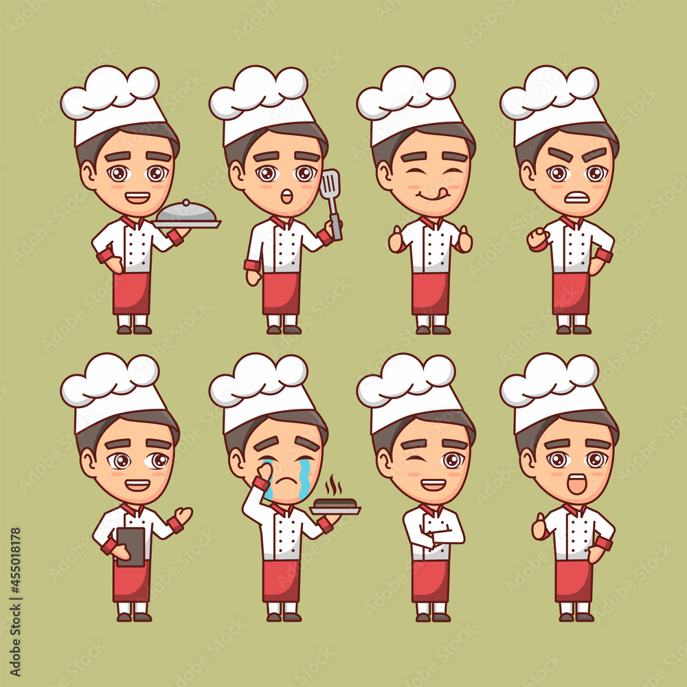 Set of cute chef in different pose illustration