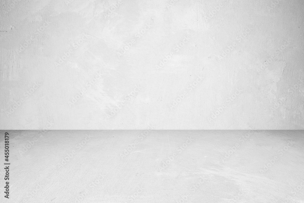 Empty white concrete room and floor background, Perspective grey gradient concrete room for interior background, backdrop, Gray grunge cement room with space for product display mockup, template Empty white concrete room and floor background, Perspective grey gradient concrete room for interior background, backdrop, Gray grunge cement room with space for product display mockup, template