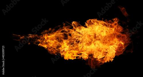 Fire and burning flame torch isolated on black background for graphic design