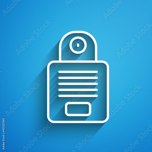White line Intercom icon isolated on blue background. Long shadow. Vector