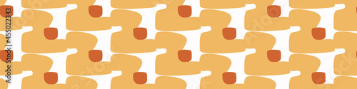 Playful matisse style cut out shape border. Seamless modern scandi collage style edging for retro kids trim. Trendy whimsical geometric kid stationery header in repeatable vector stripe.