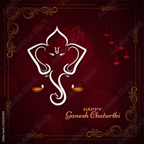 Happy Ganesh Chaturthi festival ganesha line art design background