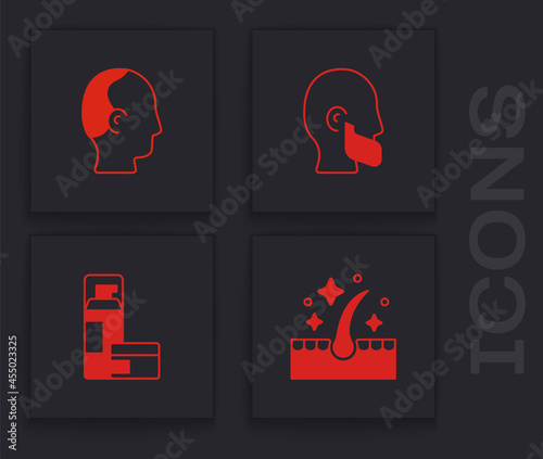 Set Oil for hair care treatment, Baldness, Mustache and beard and Shaving gel foam icon. Vector