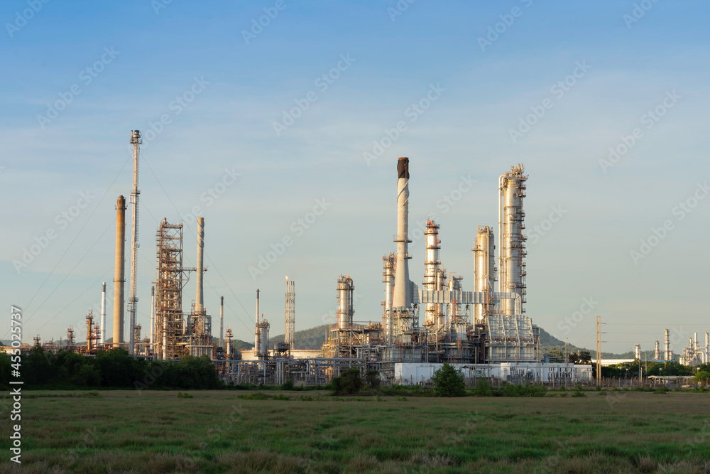 Oil Refinery factory in the morning , petrochemical plant , Petroleum.