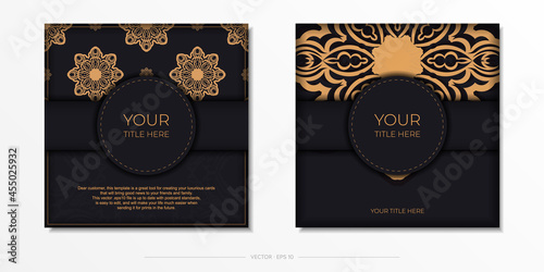 Vector invitation card with greek patterns.Stylish ready to print postcard design in black color with vintage
