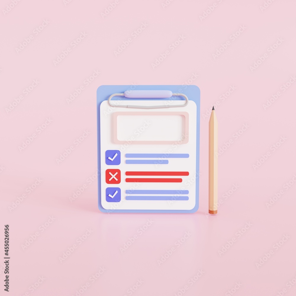 Mockup. Clipboard and pencil with a checklist sheet of a paper background. on icon design. 3d illustration. Mockup. Clipboard and pencil with a checklist sheet of a paper background. on icon design. 3d illustration.