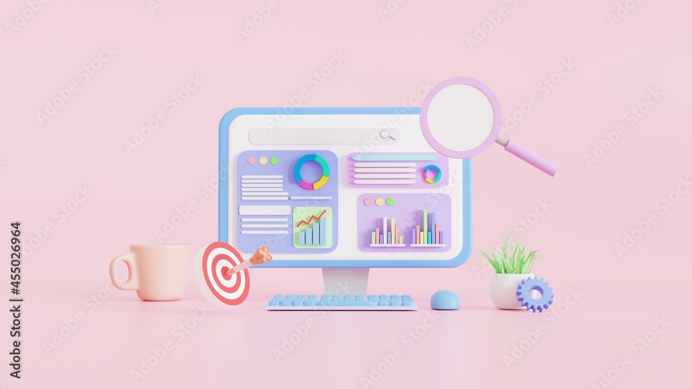 SEO Optimization Web, Analytics and search and aiming, SEO marketing concepts, 3D illustrations. SEO Optimization Web, Analytics and search and aiming, SEO marketing concepts, 3D illustrations.