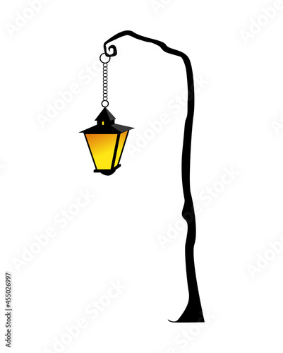 Vintage street lamp isolated on white. Vector illustration of a glowing lantern. For halloween