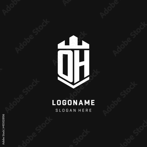 OH monogram logo initial with crown and shield guard shape style