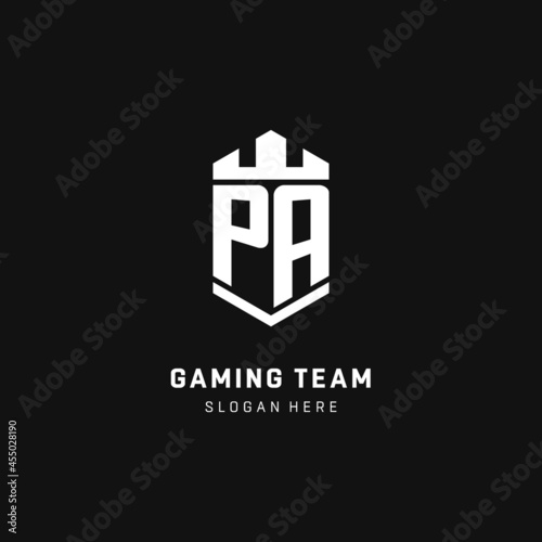 PA monogram logo initial with crown and shield guard shape style