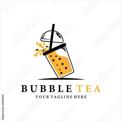 bubble drink tea logo vector illustration template icon design. cold milk shake beverage with boba icon logo concept for business bar or cafe