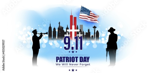 vector illustration for American patriot day - we will never forget-11 September 2021 photo