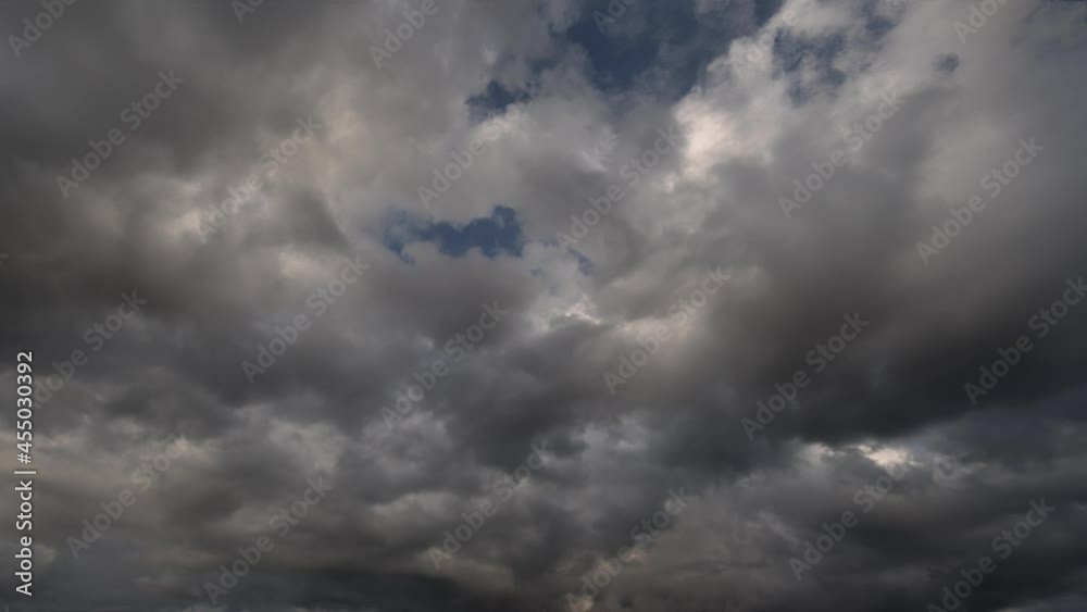 Time lapse sky with clouds during rain and thunderstorm
