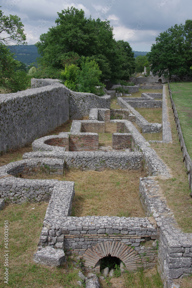 Archaeological site of Altilia: The remains of the ancient thermal baths show a series of communicating environments. Sepino, Molise , Italy.