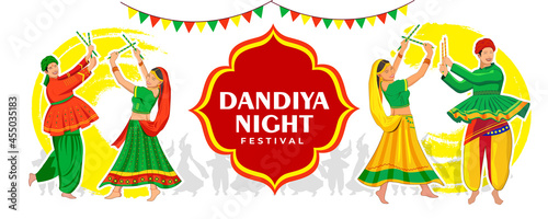 Couple playing Dandiya, Happy Navratri 