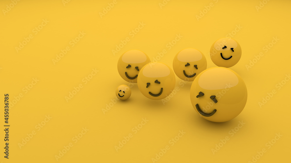 Fototapeta premium Smile emoji, background, world smile day, 3D, 3D rendering, 3D illustration