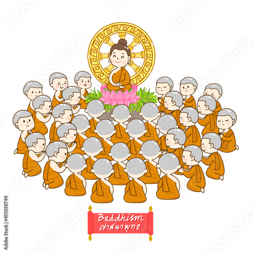 Cartoon buddha character  on background.