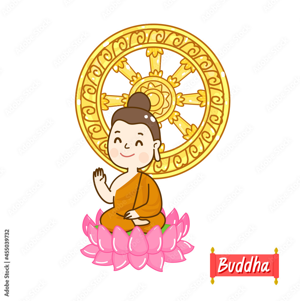 Obraz premium Cartoon buddha character on background.